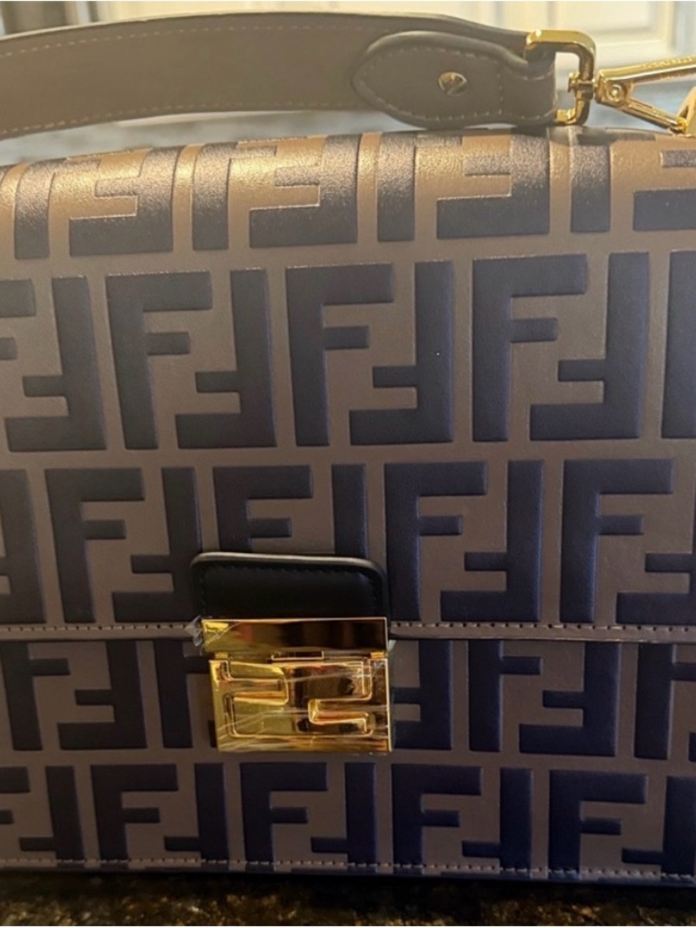 Leather FF Logo Shoulder Bag with Gold-Tone Hardware
